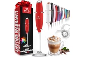 ZULAY KITCHEN Zulay Powerful Milk Frother Handheld Foam Maker for Lattes - Whisk Drink Mixer for Coffee, Mini Foamer for Cappuccino, Frappe, Matcha, Hot Chocolate by Milk Boss (Cardinal Red)