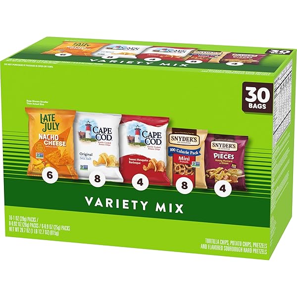 SNYDER’S OF HANOVER, CAPE COD AND LATE JULY SNACKS VARIETY PACK, 30 COUNT SNACK BAGS