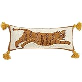 Peking Handicraft 30JBL08C22OB Tiger Pom Pom Hook Pillow, 100% Wool and Cotton