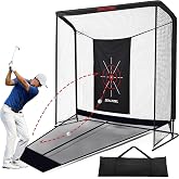 ZEALFEEL Golf Net, 10x7/8x8FT,Side Barriers &amp; Auto-Ball Return for Backyard | Low-Noise Silk Target Golf Net With 2 Sandbags, 4 Stakes, and Carry Bag for Indoor or Outdoor Driving and Chipping Practice