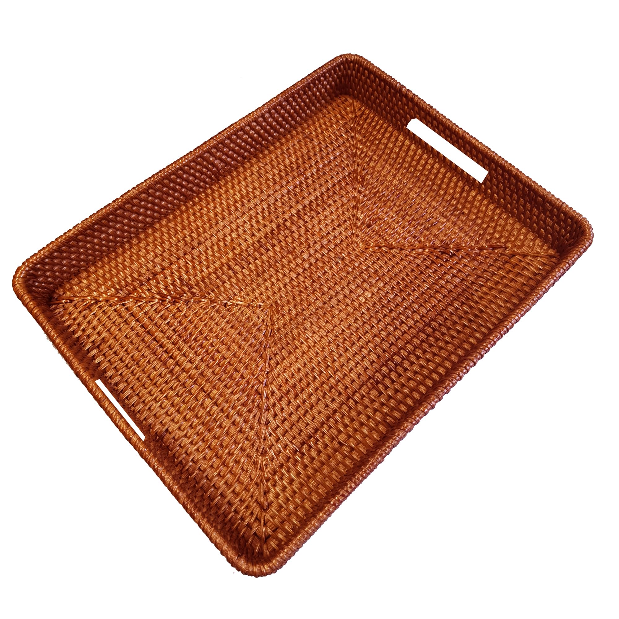 Photo 1 of ****SIMILAR****

i-lan 17 Inch Oversize Handwoven Dark Brown Rattan Rectangular Serving Tray with Cutout Handles, 2.3” High Wall Decorative Woven Rattan Storage Baskets Organizer Platter for Bread, Fruits