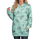 RMCMS Women Cute Dinosaur Graphic Hoodies Lightweight Comfrt Pullover Hoodies Casual Sweatshirts with Pockets
