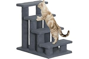 PawHut 25" 4-Step Multi-Level Carpeted Cat Scratching Post Pet Stairs - Gray