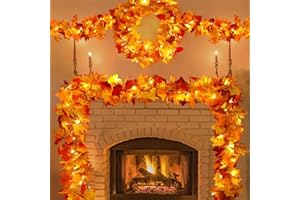 YUNAKING 23.6Ft Thanksgiving Decorations Fall Decor for Home Lighted Fall Garland Maple Leaves Total 80 LED Fall Decorations for Home Halloween Decorations Outdoor String Lights for Autumn Decor Harvest