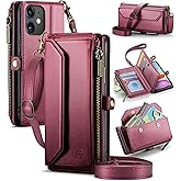 Strapurs Wallet Case Compatible with iPhone 11 RFID Blocking 7-Card Holder Soft PU Leather Magnetic Snap Shoulder Strap Zipper Pocket Phone Case Fit for iPhone 11 for Women 6.1" - Wine Red