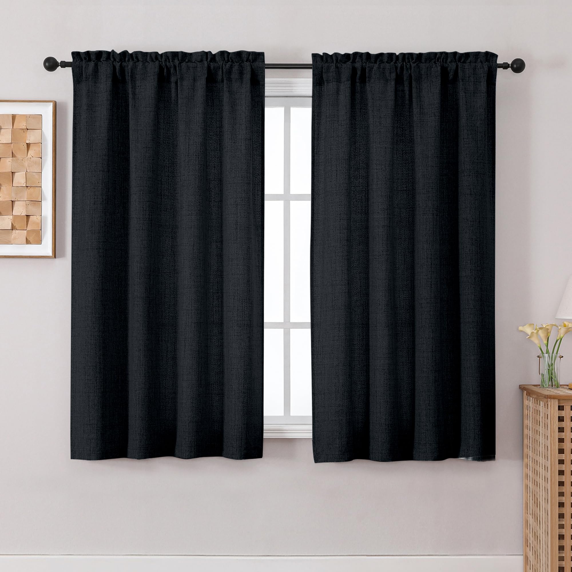 Photo 1 of Chyhomenyc Black Curtains 54 Inch Length for Living Room, Light Filtering Faux Linen Textured Window Curtains, Soft Airy Privacy Rod Pocket Cortinas for Bedroom, 42" Wx54 L, 2PCS