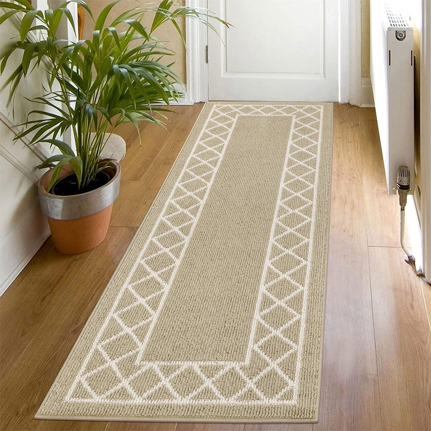SHACOS Runner Rugs for Hallway 60 x 180 cm Non Slip Washable Hallway Hall Runner Rug Narrow Rugs Entrance Carpet Runner Rug for Kitchen Entryway, Beige