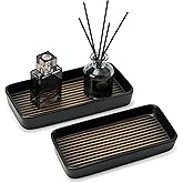 Pottify Bathroom Vanity Tray for Countertop,2PC Rectangle Striped Tray,Decorative Bathroom Organizer for Scrubber, Lotion Bottles, Perfume, Jewelry, Candle, Key Trinket Ring(Small,Black)