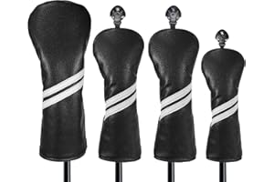 Number-one Golf Club Head Covers for Fairway Woods Driver Hybrids, 4 Pieces Leather Golf Headcover Set with Interchangeable N