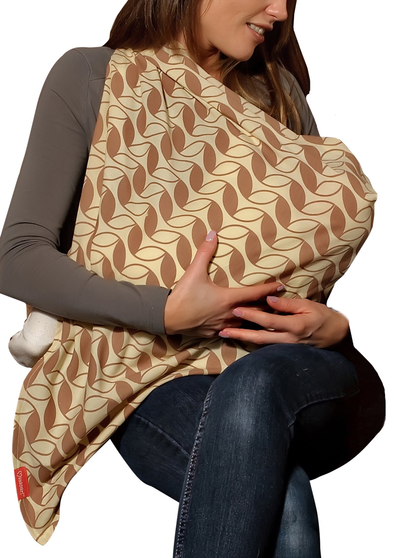 Mamascarf - Nursing and Breastfeeding Cover - Lightweight 100% Cotton. (Retro Leaf Print)