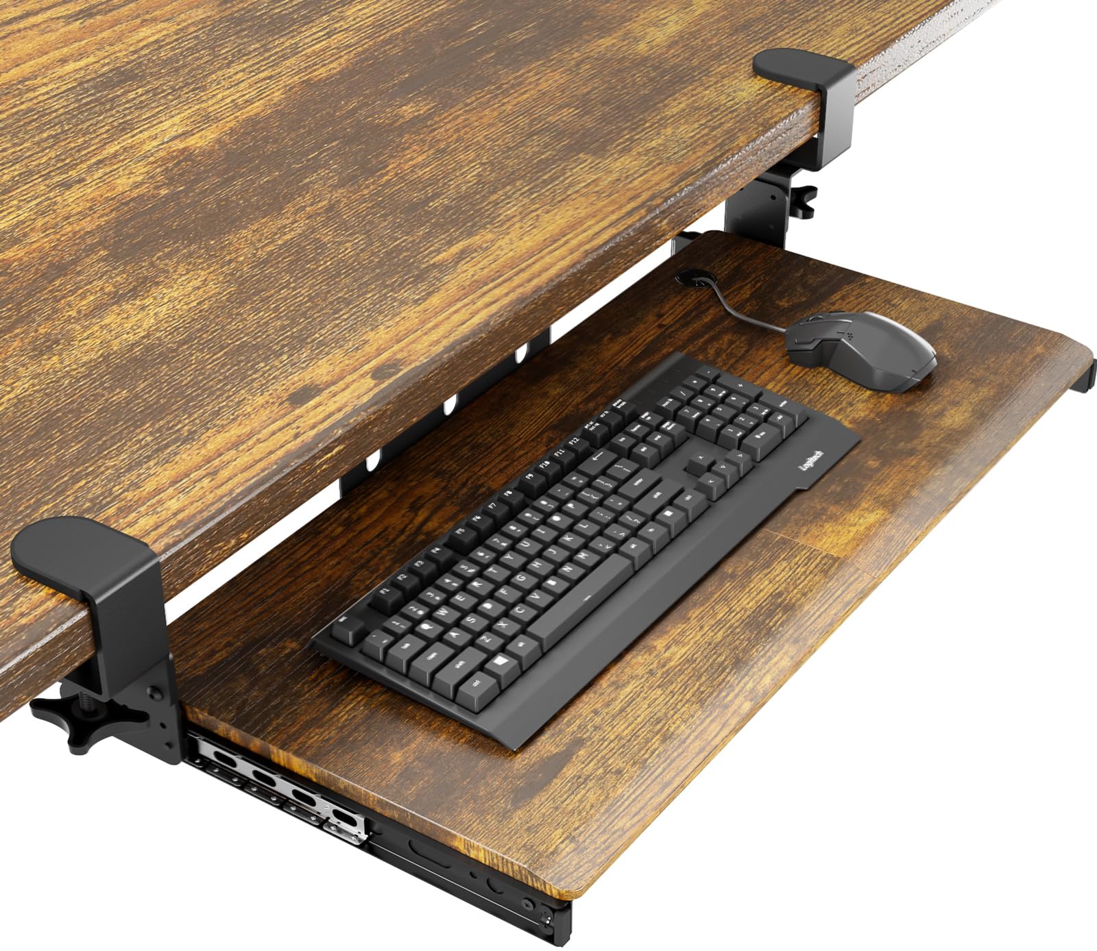 Photo 1 of AX WABER Keyboard Tray Under Desk Pull Out with Extra Sturdy C Clamp Mount System, 27.3 (32.5 inch Including Clamps) x 11 Inch Slide-Out Platform Computer Drawer for Typing Vintage AX01WG02