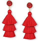 Me&Hz Colorful Layered Tassel Earrings Bohemian Statement Tiered Tassel Big Dangle Drop Earrings for Women Druzy Studs Valentine’s Day Gift