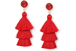 Me&Hz Colorful Layered Tassel Earrings Bohemian Statement Tiered Tassel Big Dangle Drop Earrings for Women Druzy Studs Christmas Mother's Day Gift