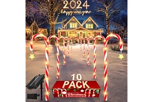 Ahongem Outdoor Candy Cane Lights 10 Pack, Solar Powered Christmas Decorations Lights Outside, Waterproof Pathway Markers LED Lights with 8 Lighting Modes for Xmas Yard Garden Decor (Snowflake)
