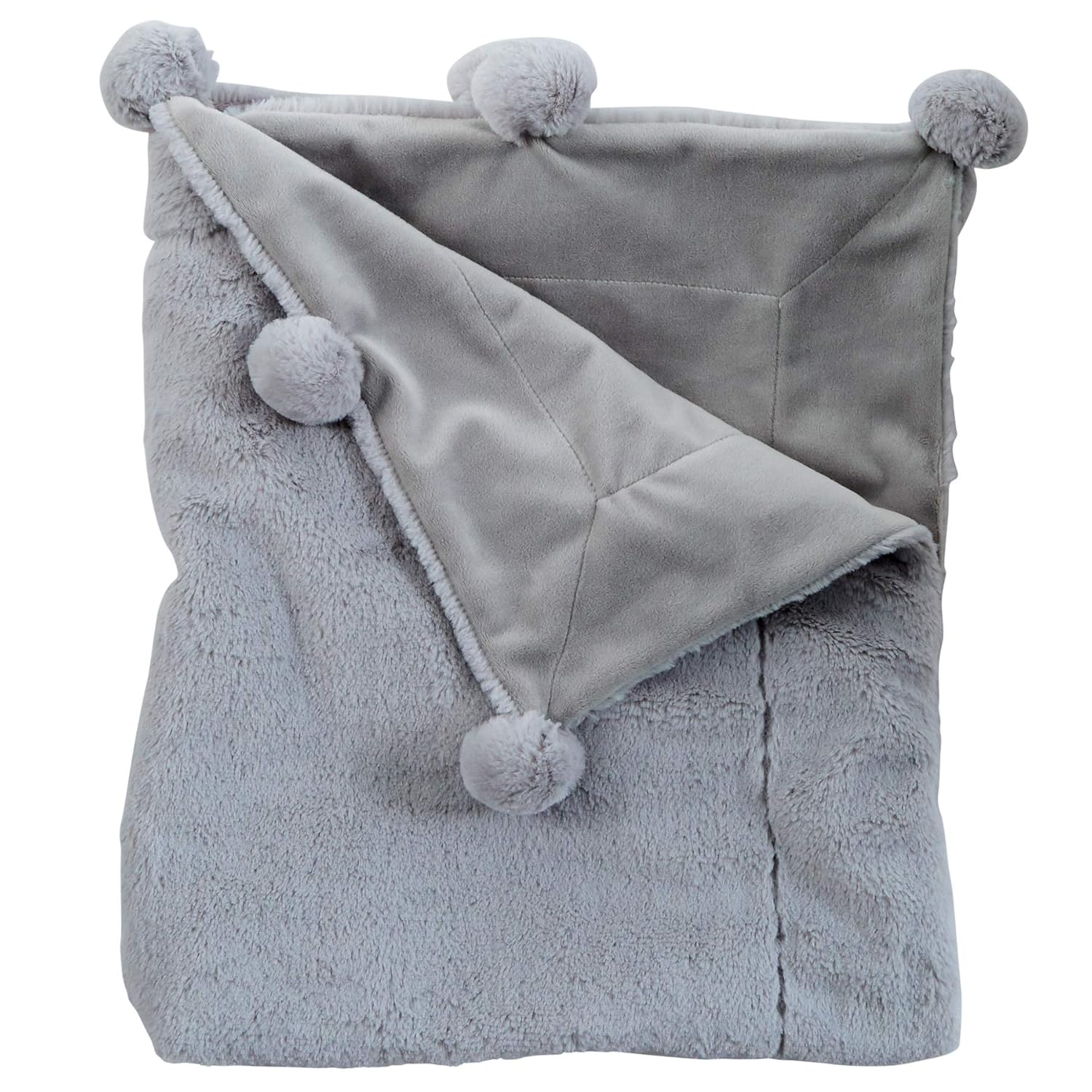 Mud Pie Plush Velour Pom Pom Nursery Decor Blanket - Grey, Grey