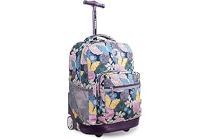 J World New York Sunrise Kids Rolling Backpack for Girls Boys Teen. Roller Bookbag with Wheels, Secret Garden, 18"