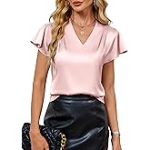Blooming Jelly Women's Ruffle Sleeve V Neck Pleated Blouse