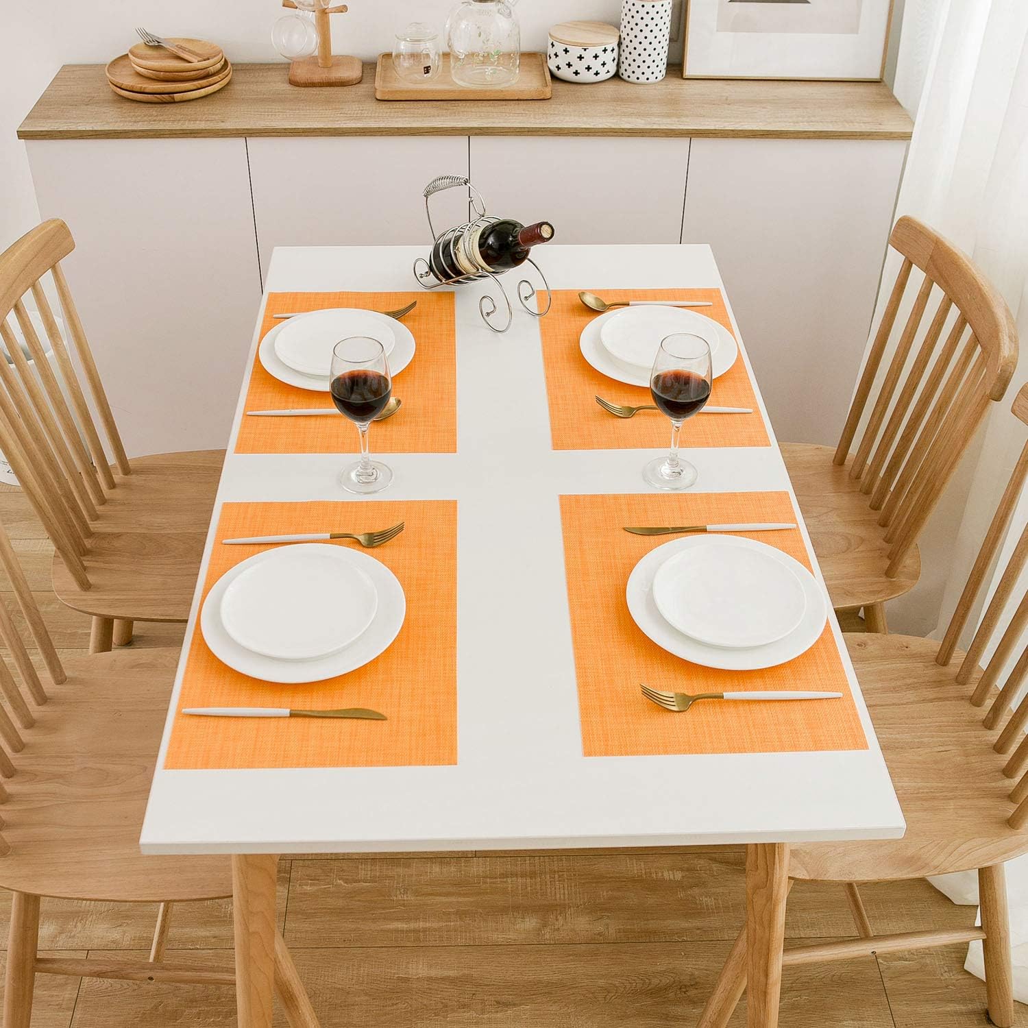 Fall Placemats Place Mat Orange Table Mats Set of 4 Non Slip Easy to Clean Wipeable Crossweave Woven Vinyl Washable Place Mats for Dining Kitchen Restaurant Table: Home & Kitchen