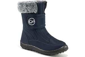 HARENCE Girls Boys Snow Boots: Comfortable Warm Fur Lined Toddler Winter Boot Hook Loop Outdoor Waterproof Slip on Boots for Kids