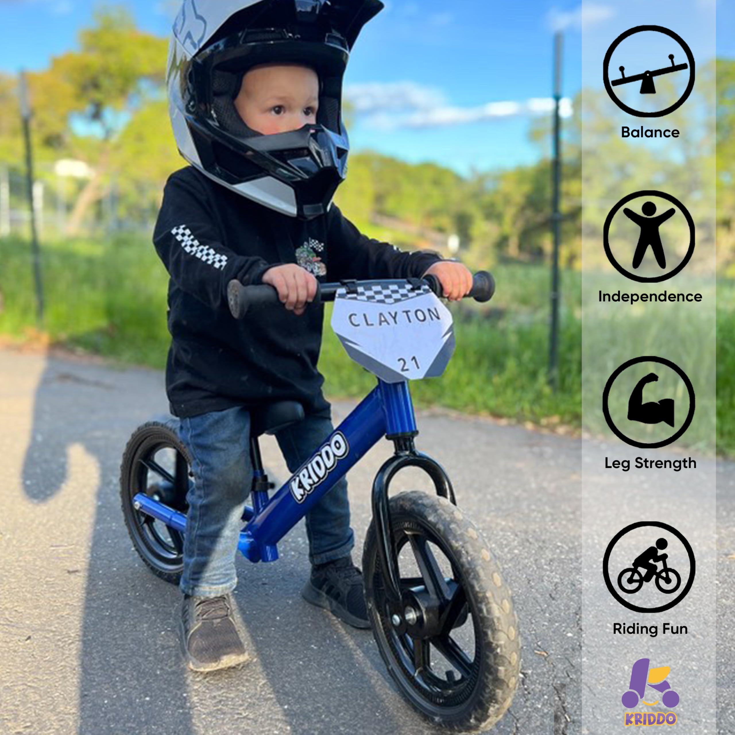 KRIDDO Balance Bike 2 Year Old, Toddler Toys for 2-3 Year Old Boys & Girls, 12 Inch Toddler Bike with Custom Name Plate & 3 Sticker Sets, Gift for Early Riders, Blue