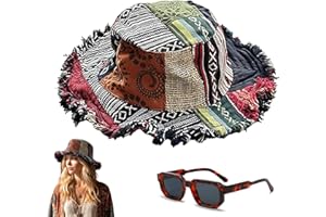 Legvixi Frayed Patchwork Bucket Hat, Shapeable Brim, Boho Design, Patchwork Multicolored Mushroom Hemp Hat, Unisex Sun Hats