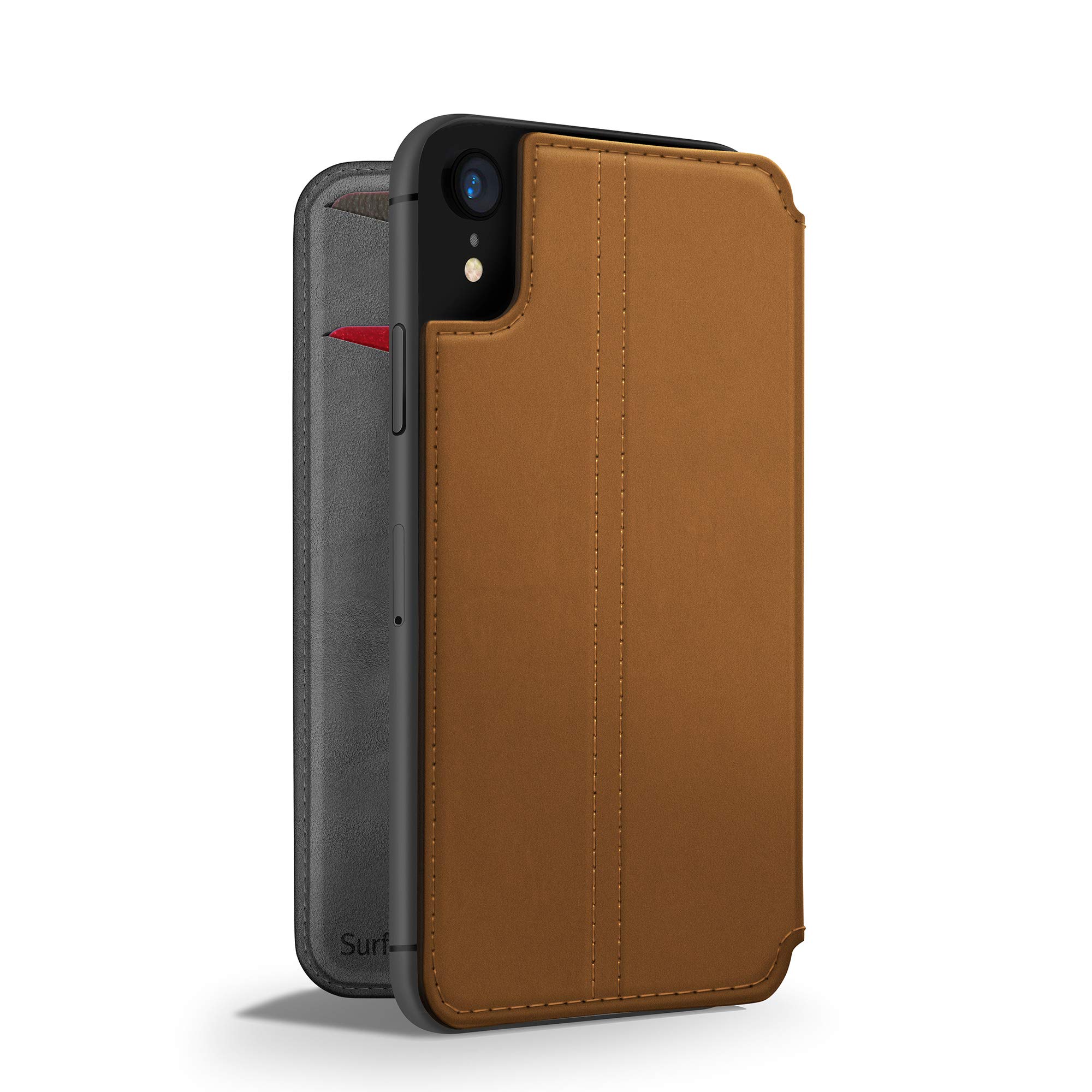 Twelve South SurfacePad for iPhone XR |Slim luxury leather folio with card slots (cognac)