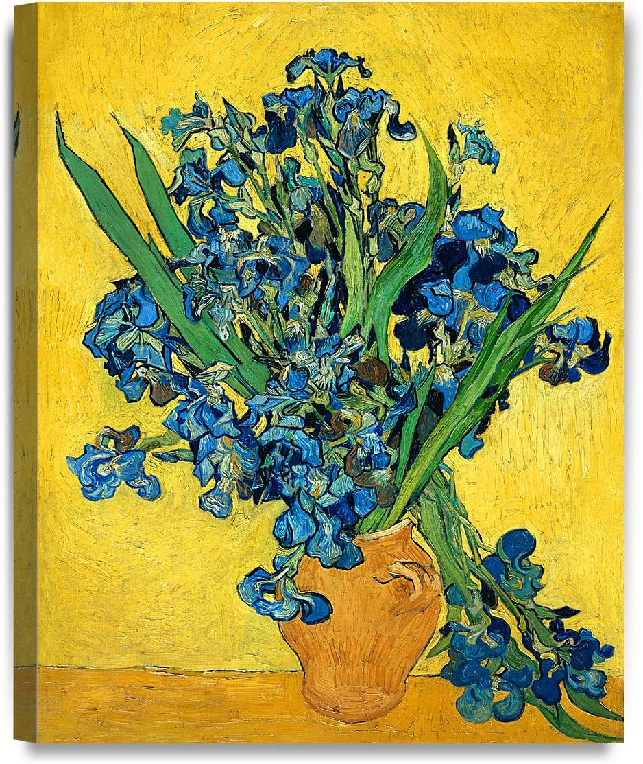 DECORARTS - Irises Vase Flower, Vincent Van Gogh Art Reproduction. Giclee Canvas Prints Wall Art for Home Decor 20x16