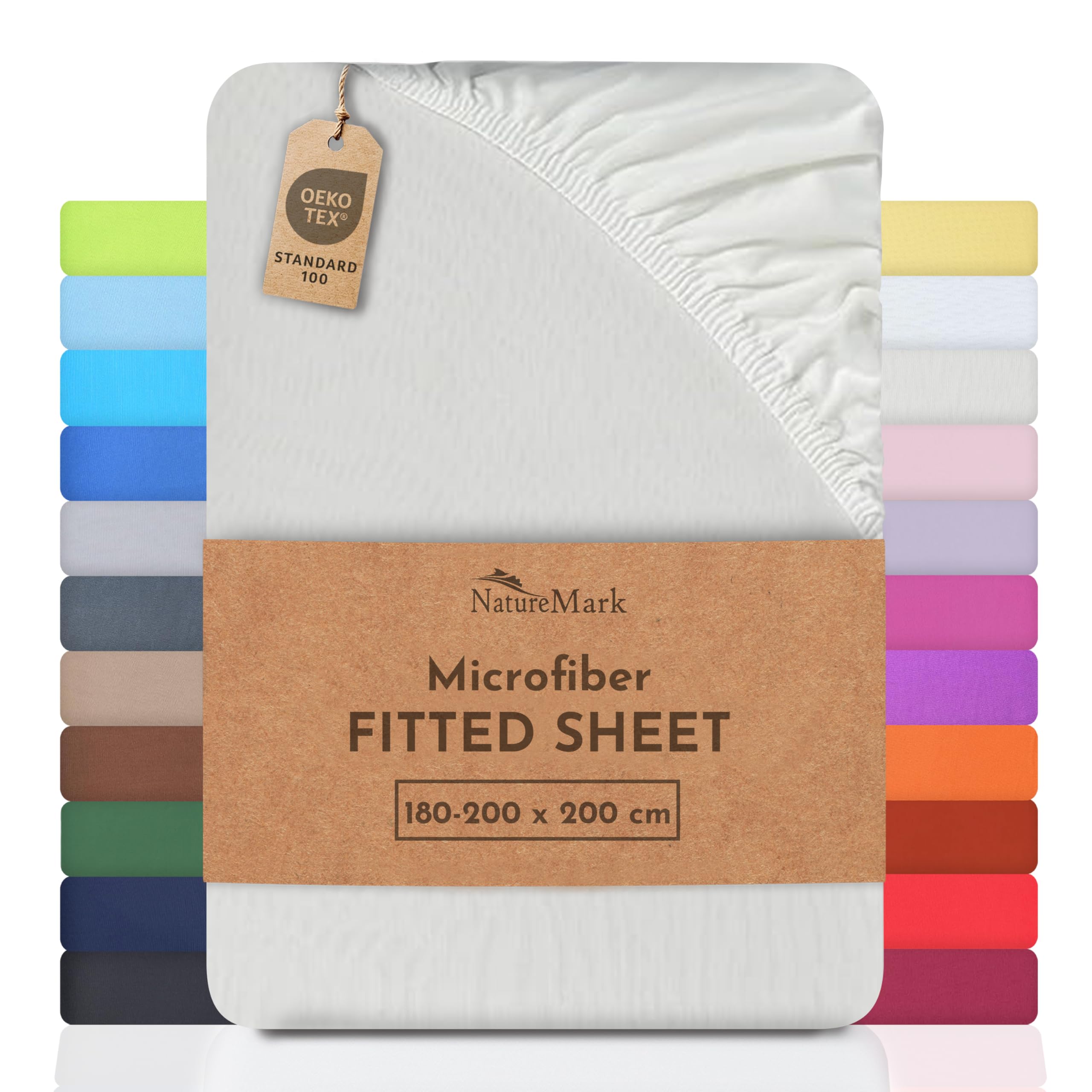 NatureMark Microfiber Fitted Sheet – Soft, Breathable & Comfortable – With Elastic Band – 180 x 200 cm – Natural/Cream — image 1
