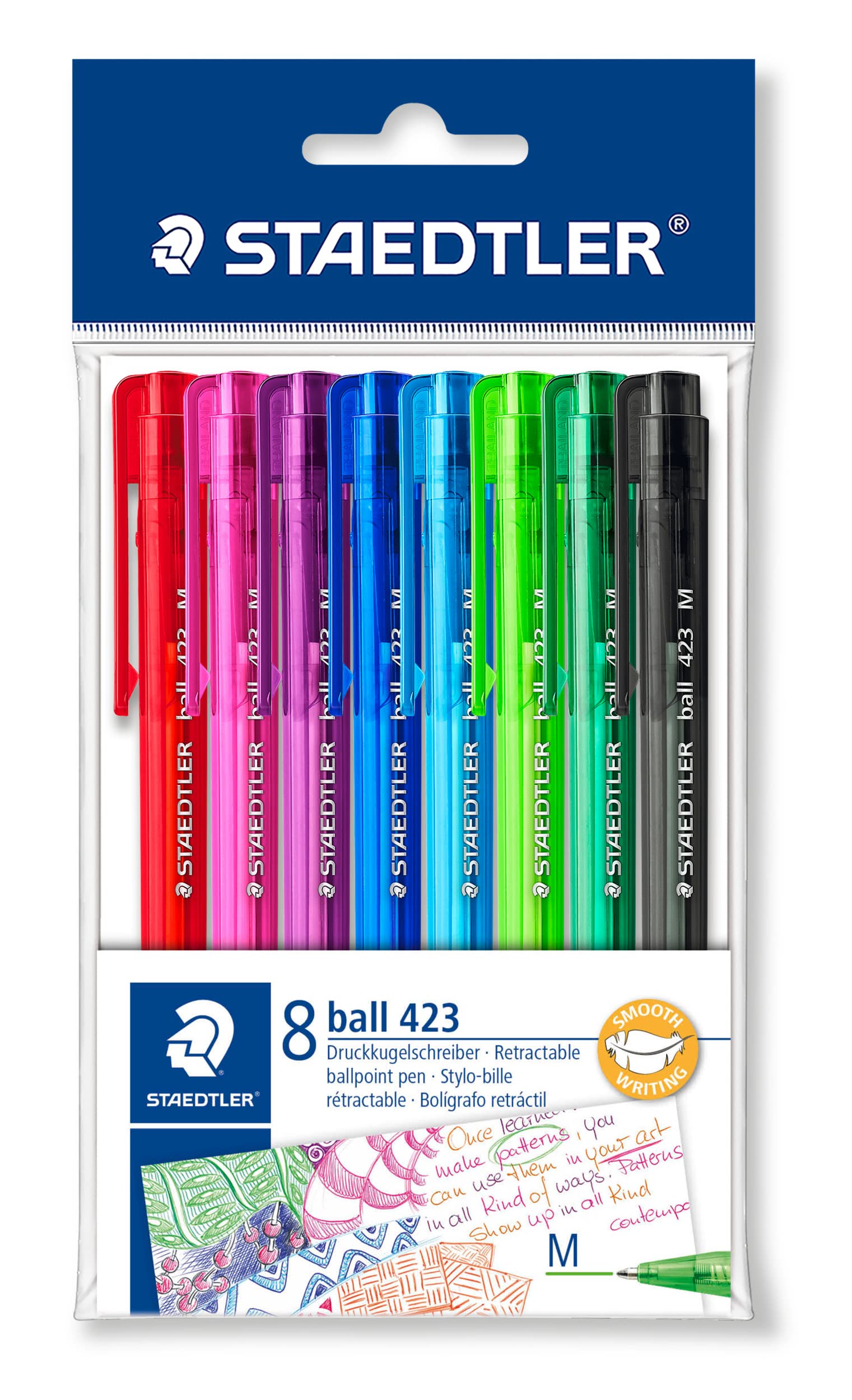 STAEDTLER Medium Retractable Rainbow Ballpoint Pens, Assorted, Pack of 8