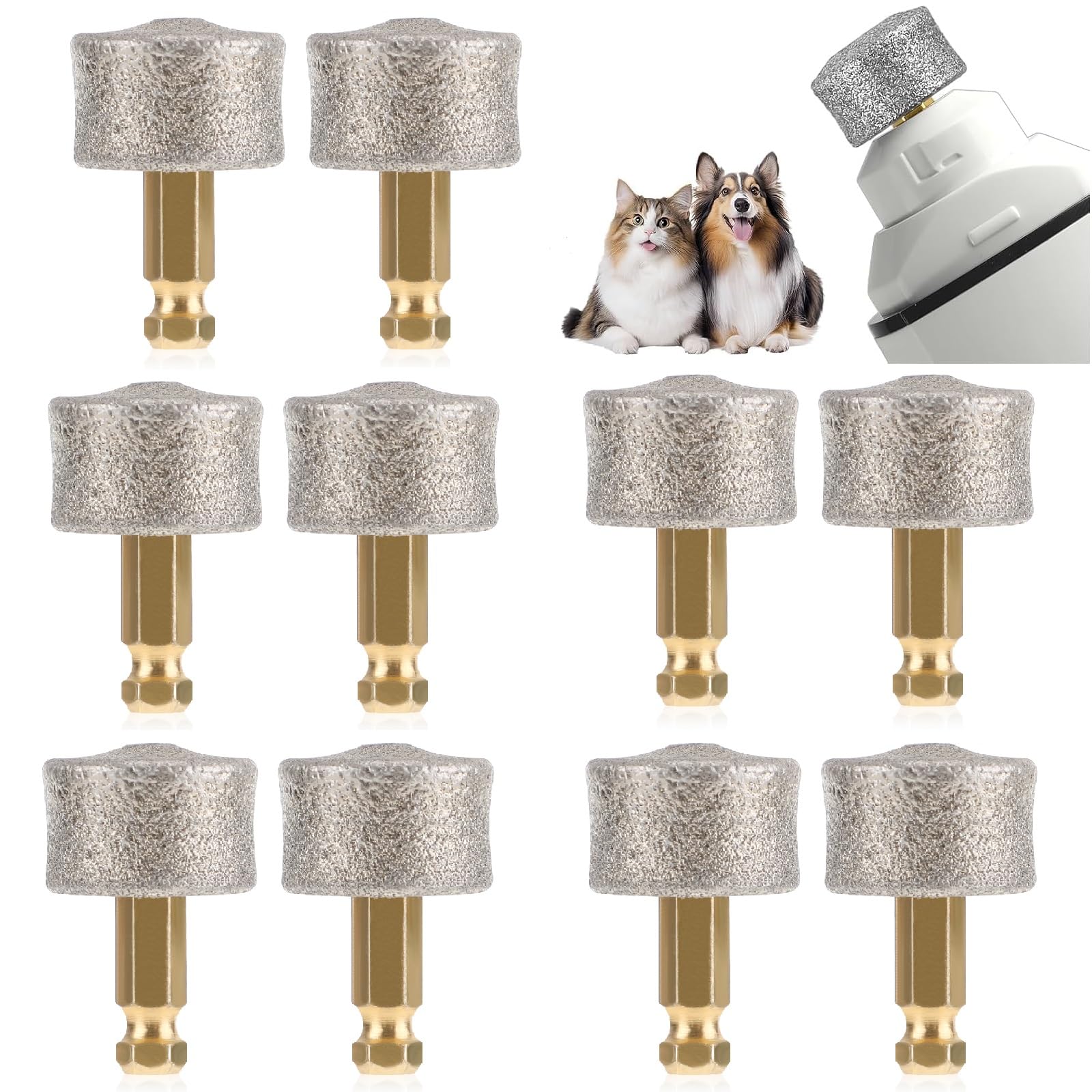 VILLCASE 10pcs Dog Nail Grinder Replacement Heads, Pet Nail Grinders Wheel Diamond Tip, Diamond Coated Grinding Heads for Small, Medium and Large Dogs Cats