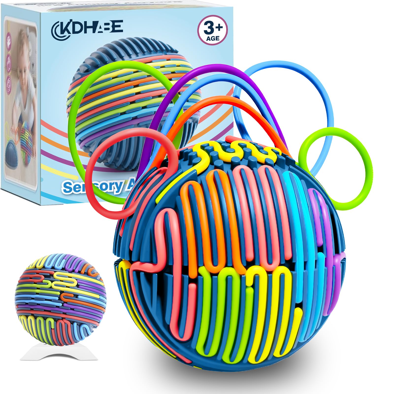 Sensory Activity Ball with 24 Strings & Stand – Stress Relief Sensory Fidget Toy for Kids, Teens, Grandkids, Autism, ADHD, Great Stocking Stuffer Idea