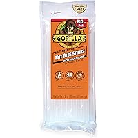 Gorilla Hot Glue Sticks, Full Size, 8" Long x .43" Diameter, 20 Count, Clear, (Pack of 1)