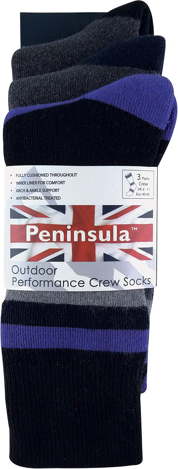 PENINSULA - 3 Pack Mens Cushioned Liner Double Layer Anti Blister Hiking Walking Socks (6-11 UK, Black/Grey Assorted) - Image 3