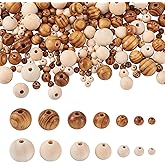 Craftdady 1010pcs Natural Wood Round Beads 7 Sizes Polished Wooden Ball Rondelle Loose Beads for Jewelry Bracelet Necklace Craft Making Home Party Decor