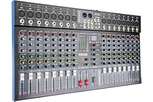 SRORA 16-Channel Mixer - Professional DJ Mixer，Sound Board,Digital Mixer with Bluetooth, USB to PC Input & 48V Phantom Power Supply for Music, Podcast, Production, Streaming, Recording Studio, Gaming