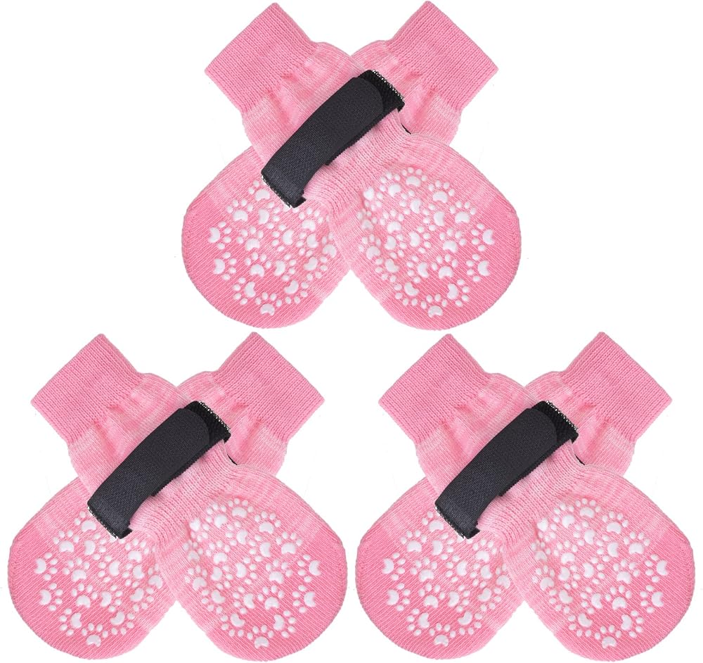 Dog Socks 3 Pairs Anti-Slip Paw Protectors Pink XS