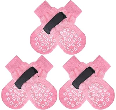 Dog Socks 3 Pairs Anti-Slip Paw Protectors Pink XS