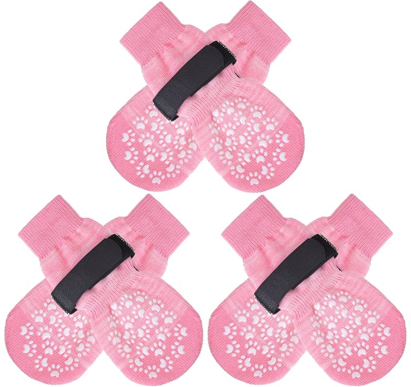 Dog Socks 3 Pairs Anti-Slip Paw Protectors Pink XS
