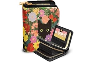 Bistup Credit Card Holder Wallet for Women Cute Leather Ladies Teen Girls Female Cardholder Wallets Accordion Purse Small Medium Aesthetic Print Modern Design Rfid Zipper Around