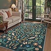 Lahome Insect Botanical Washable 5x7 Area Rugs for Living Room, Non Slip Green Rug for Bedroom, Boho Indoor Throw Dining Room Carpet for Under Table Entryway Kitchen Office(Dark Green,5x7)
