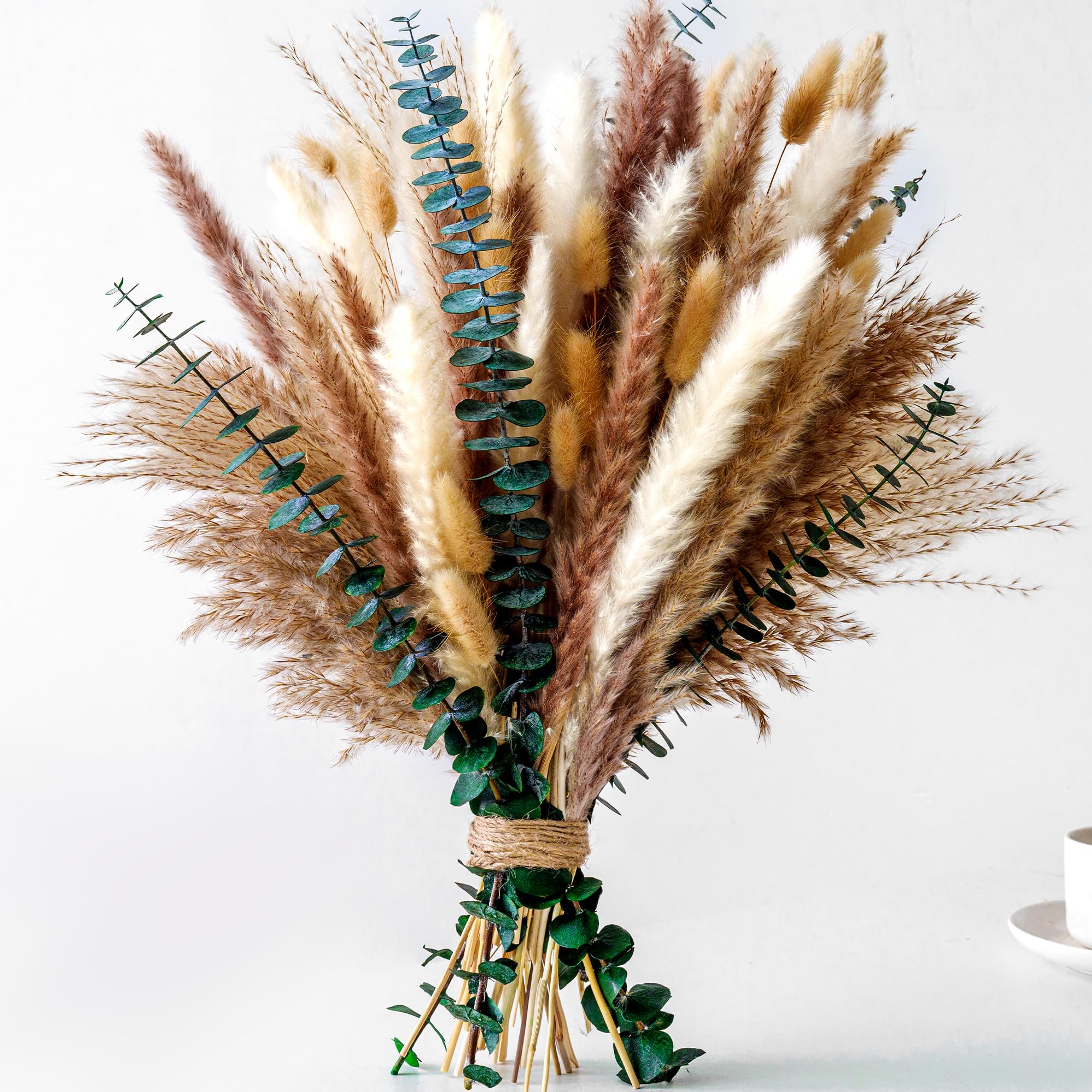Photo 1 of Pampas  Decor, Dried Flower Bouquet with Bunny Tail Grass, Pampas Grass & Eucalyptus, Boho Centerpieces for Tables & Floors - Dried Floral Arrangement, Fall Grass & Stylish Olive Green Wall Décor
