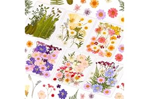 EVATAGE 124 Pcs Dried Pressed Flowers for Resin Crafts, Real Pressed Wildflowers Natural Dry Leaves Bulk with Tweezer for Epoxy Resin Jewelry Molds, Candle Soap Making, Scrapbook, Bookmark, Nails Decor