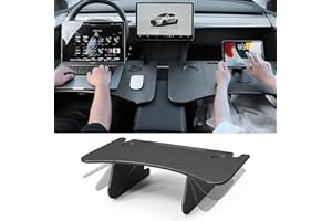 YONZEE Car Laptop Desk for Tesla Model Y Model 3 Accessories - Multi-Functional Carbon Fiber Texture Tray, Foldable Food Table for Dining, in-Car Work and Outdoor Travel(1 Pack)