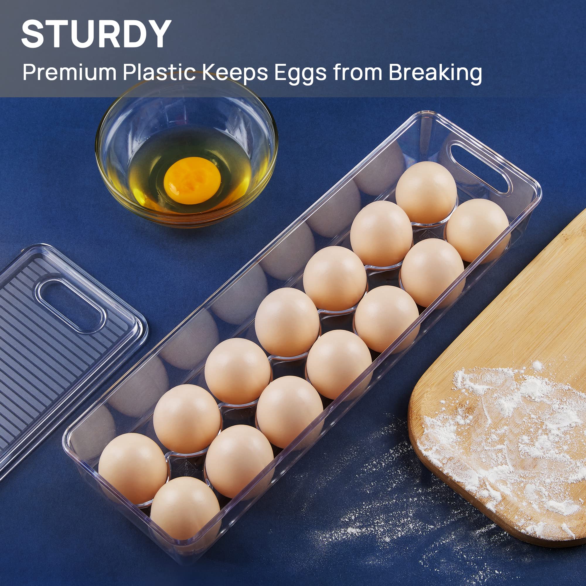 Vtopmart Egg Container Holders for Refrigerator - Clear Stackable Trays for 14 Eggs, Plastic Storage Bins for Fridge Organization (2 Pack)