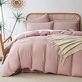 Duvet Cover King Size, Luxury Cotton Double-Layer Crinkle Gauze Pink King Duvet Cover, 3 Pieces Bedding for All-Season, Soft Breathable with Zipper Closure (No Comforter)