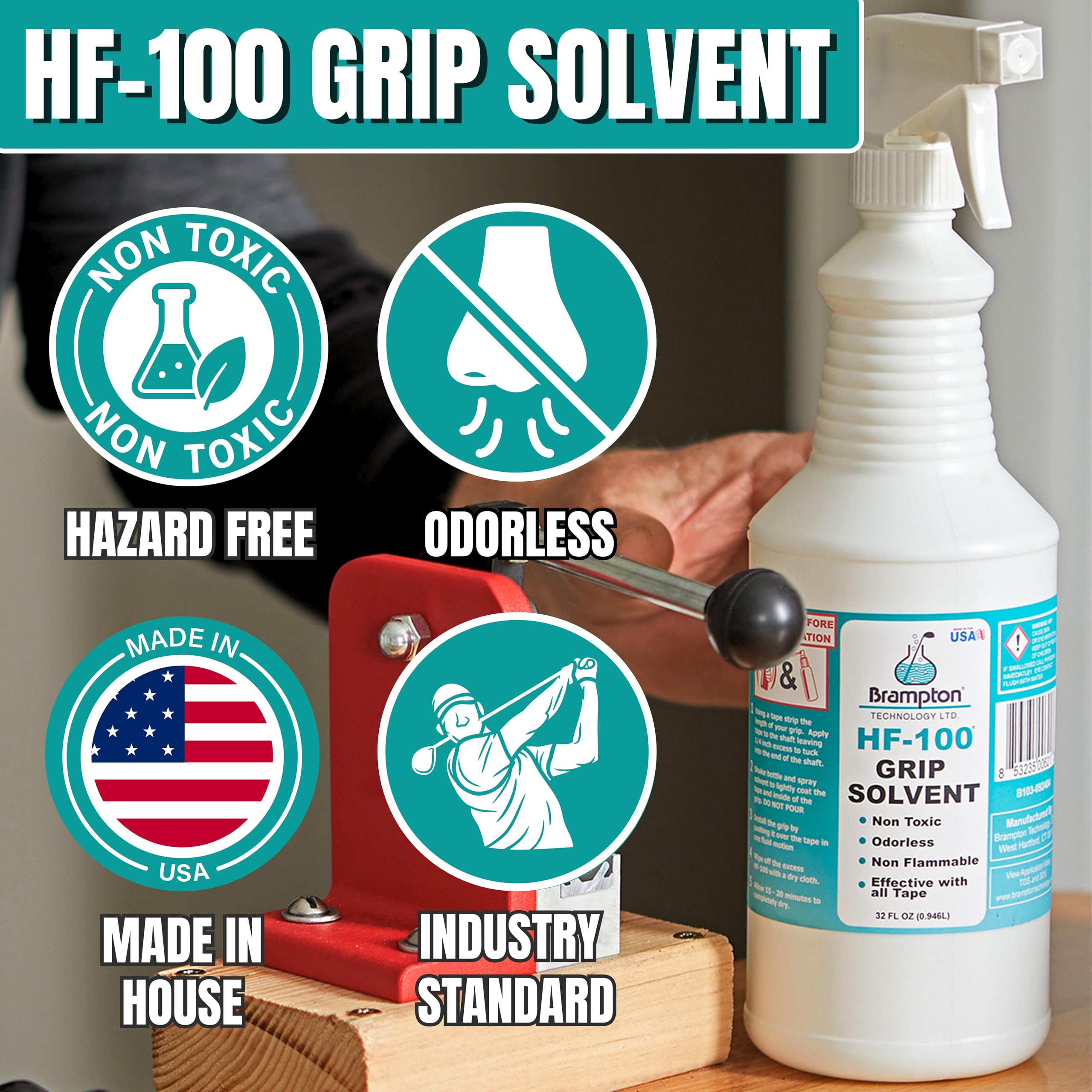 Brampton HF-100 Premium Golf Grip Solvent for Regripping Golf Clubs and Golf Grip Repair - Shake and Spray Golf Grip Solution - Non-Toxic, Non-Flammable, and Odorless Golf Grip Solvent