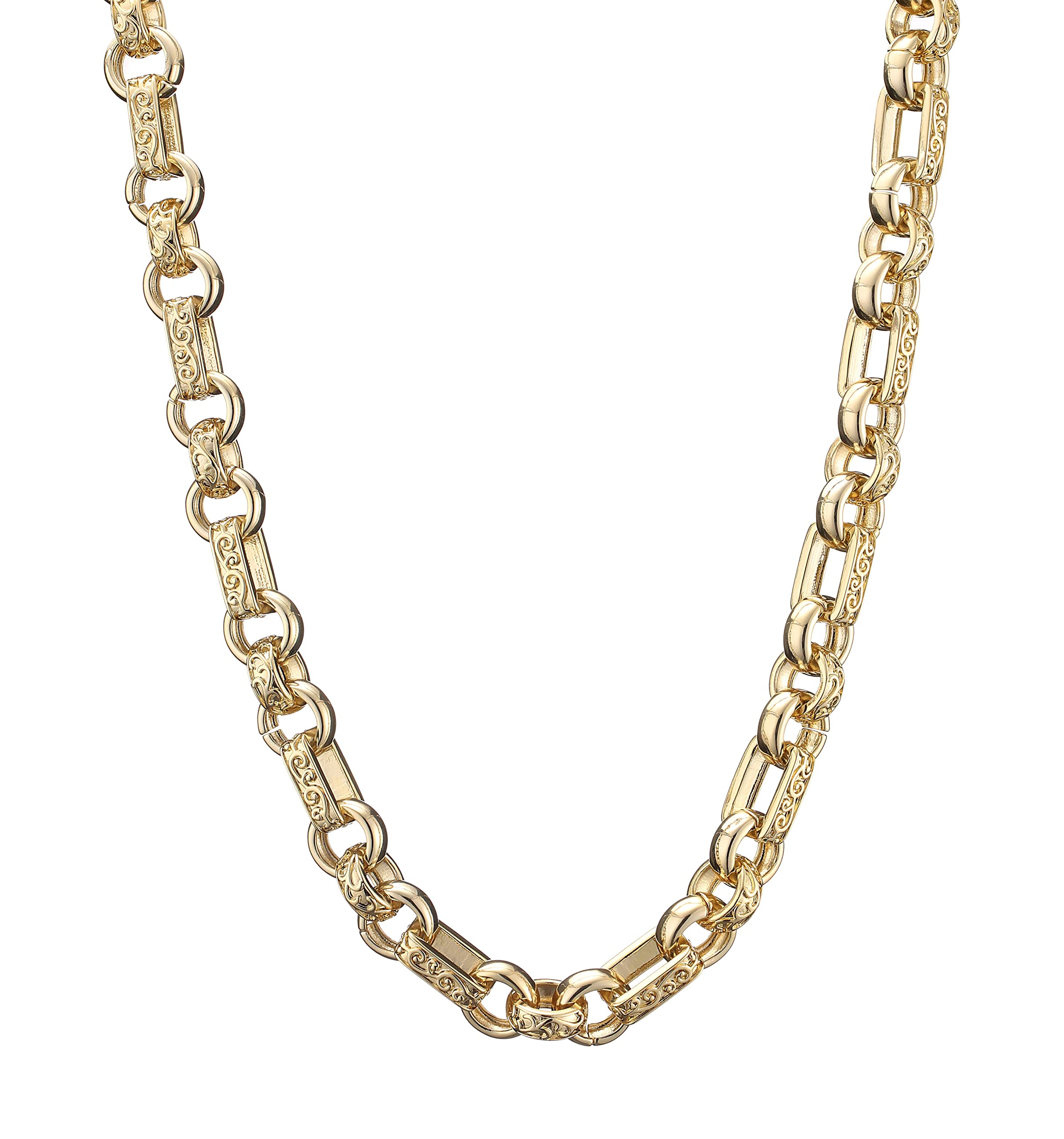 18mm XXL Gold Ornate Gypsy Link Belcher Chain Luxury Finish and Detailing 18K Real Gold Plated Jewellery Chunky and Heavy XXL Gold Necklace (Length: 24 Inches) - Bling King London