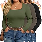 Evervibe 3 Pack Women's Plus Size Thermal Shirts Fleece Lined Long Sleeve Square Neck Slim Tops Underwear Base Layer Winter