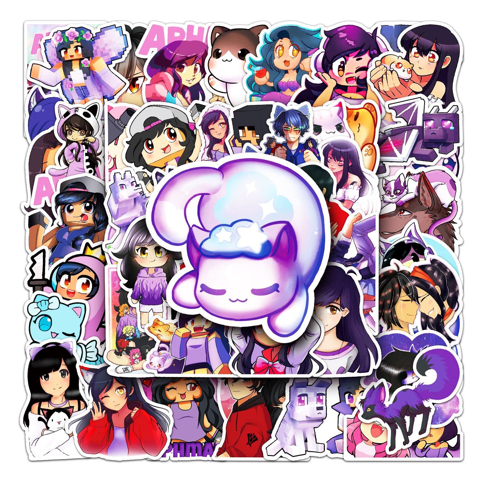50Pcs Aphmau Stickers Cute Cartoon Anime Sticker for Laptop Skateboard Water Bottle Luggage Computer Hydro Flask Phone Car Bike,Vinyl Waterproof Game Sticker for Teens Kids Adults