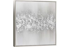 3Hdeko - Silver Framed Silver Abstract Canvas Wall Art with Silver Foil and Glitter in Metallic Hues, Hand Painted Heavy Texture Oil Painting Gray Wall Decor for Living Room Bedroom - 30"x30"